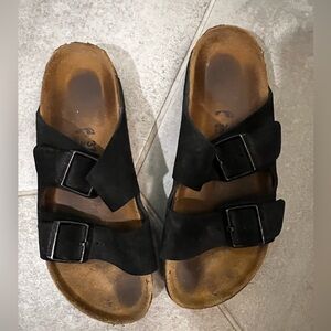 Black Suede Leather Double Strap Birkenstock Sandals